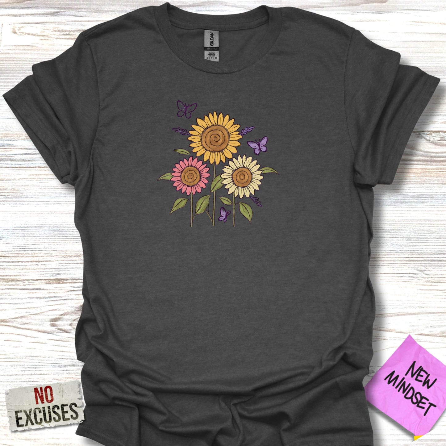 Sunflower Butterfly Design Short Sleeve Shirt Product
