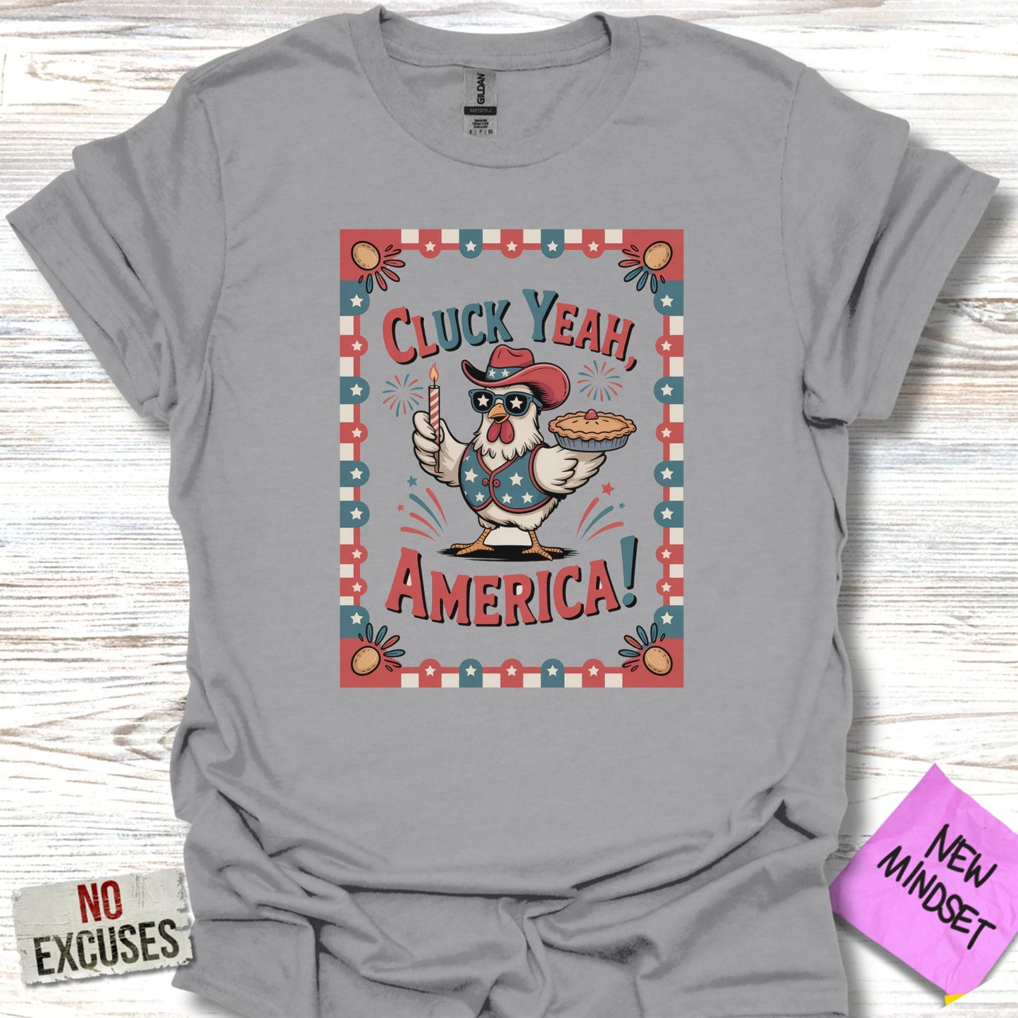 Cluck Yeah America Chicken Graphic TShirt product type