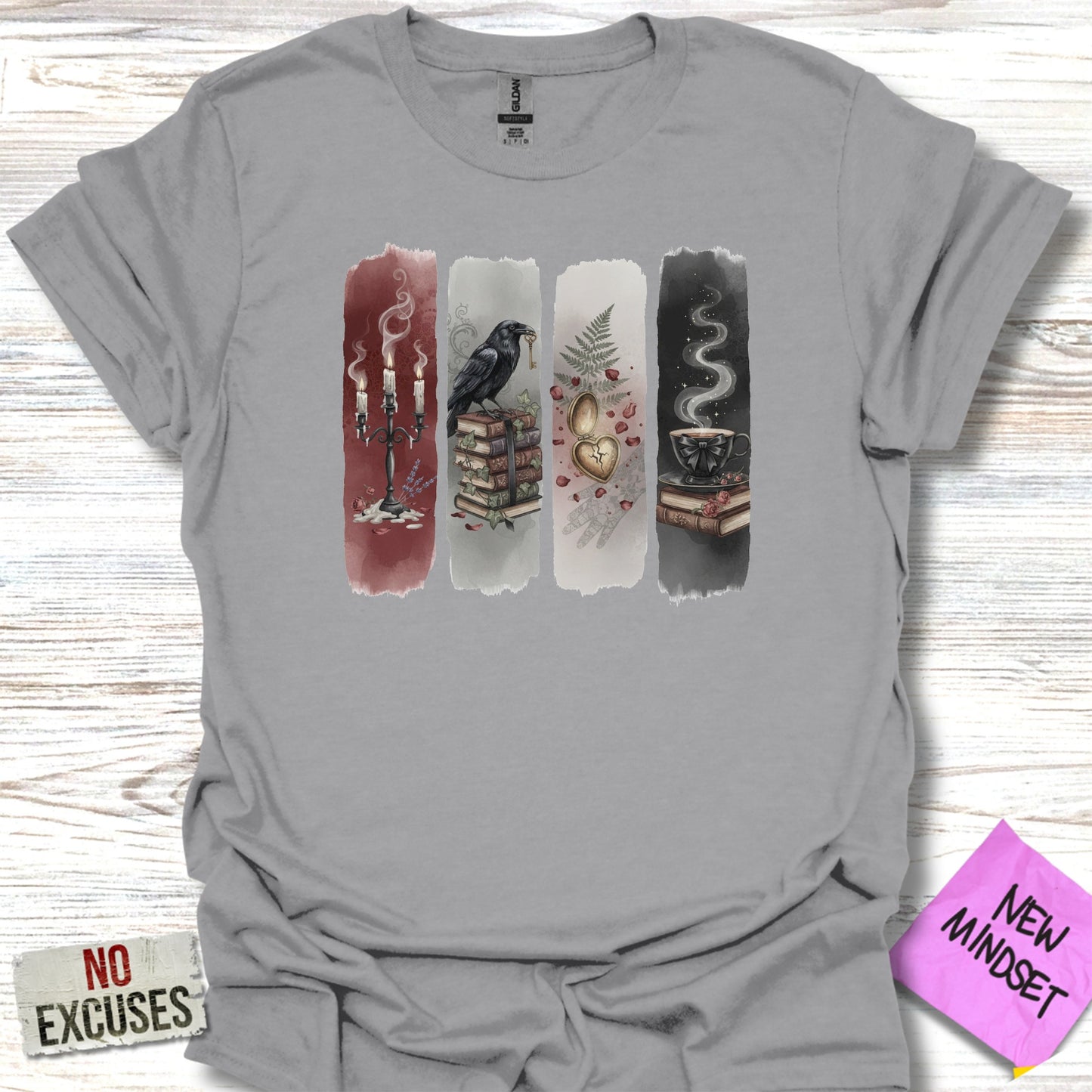 Mystic Raven Books Candles Heart Tea Gray T-Shirt product type