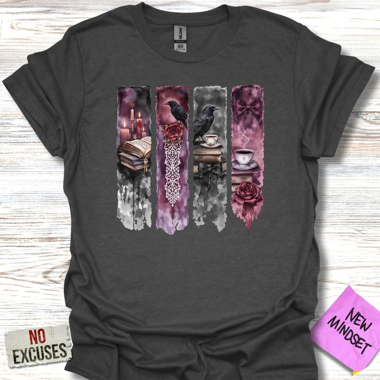 Vintage Gothic Crow and Books Graphic T-Shirt product