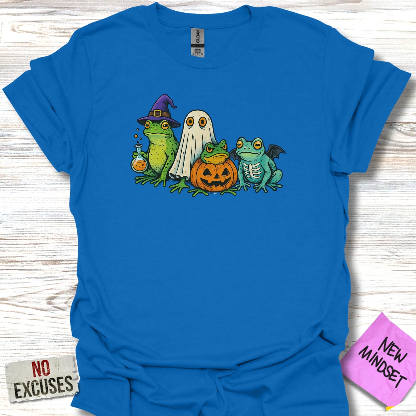 Cute Halloween Frogs and Ghost Blue T-shirt product