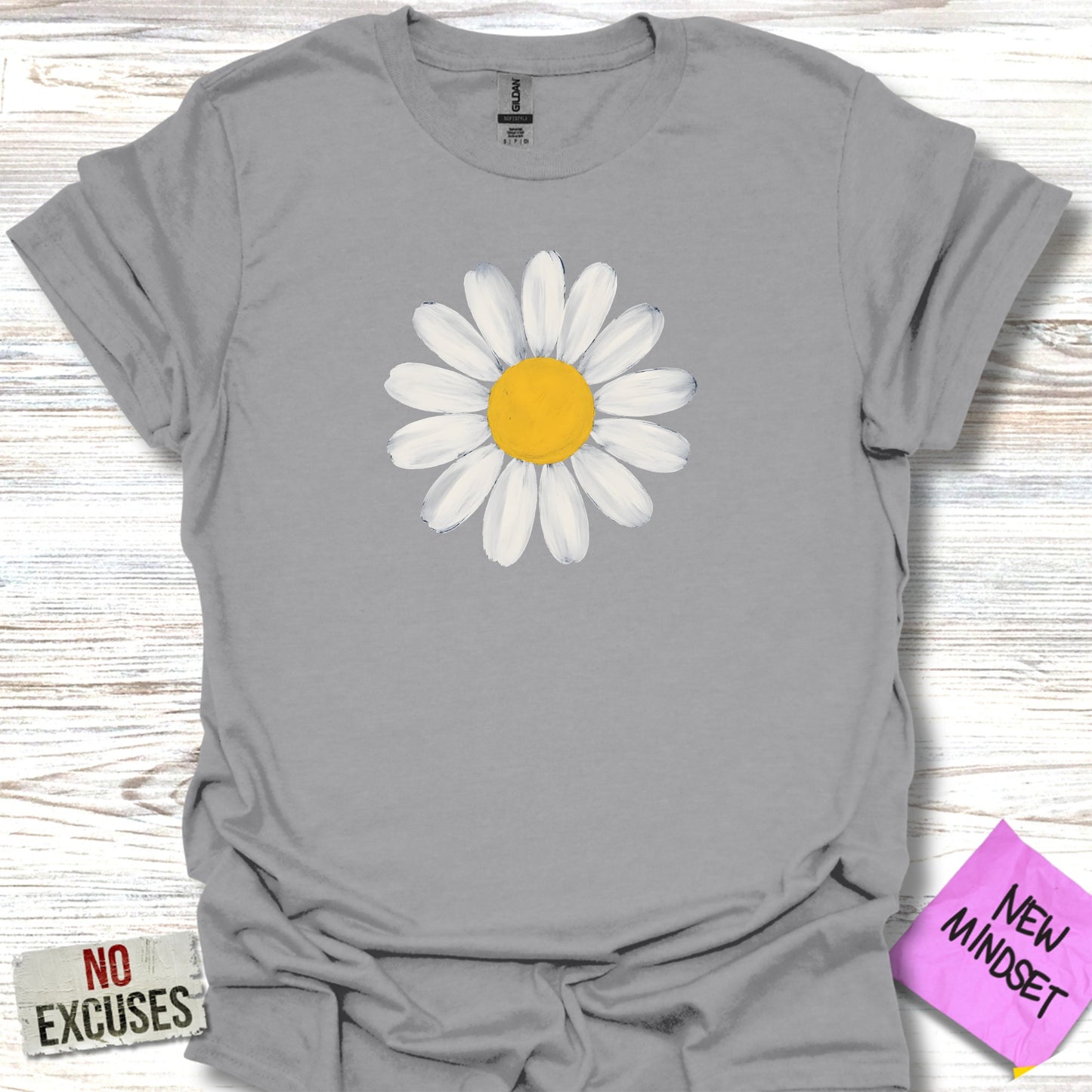 Beautiful Grey Shirt with Big White Daisy Flower product type