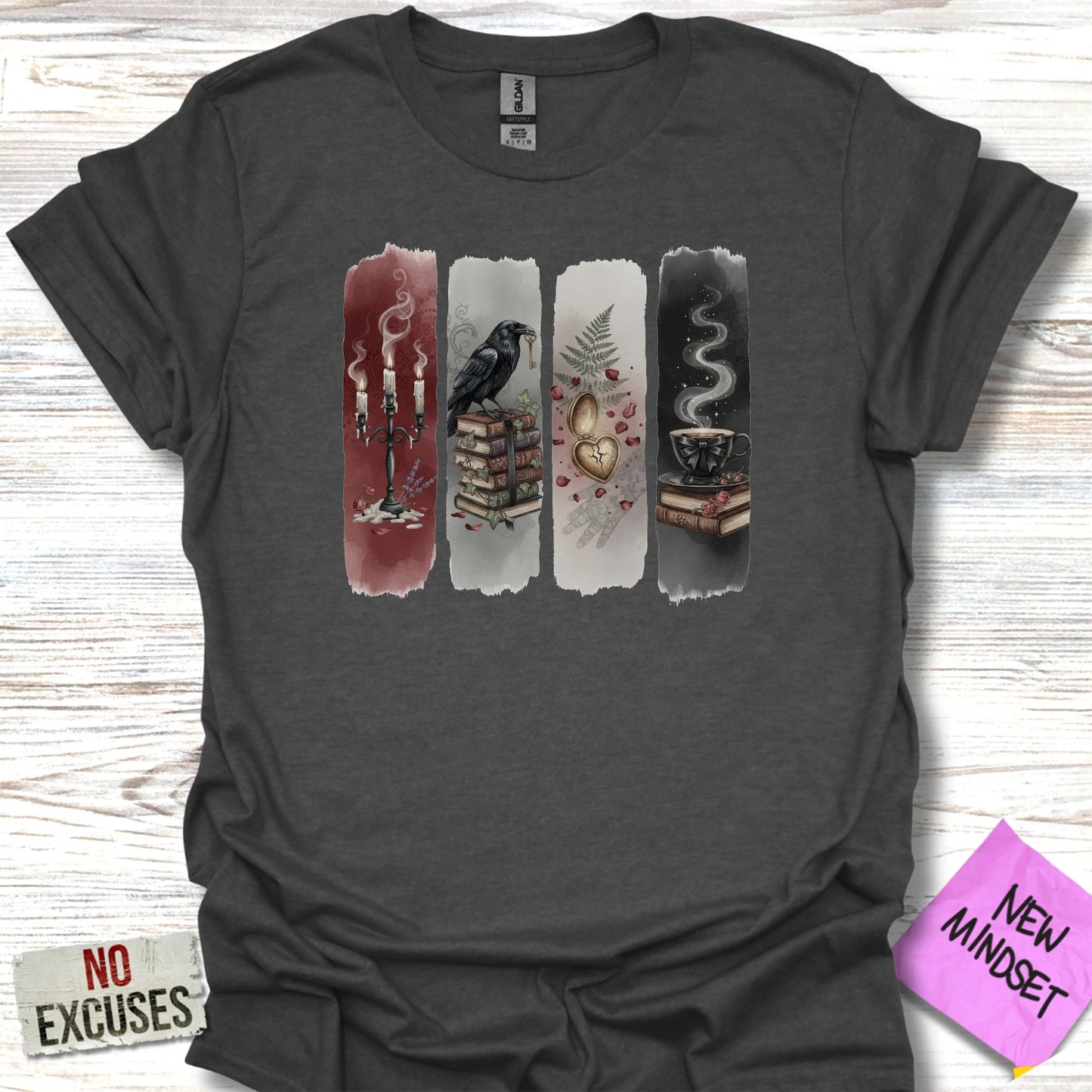 Gothic Raven Candles and Books Printed Shirt product