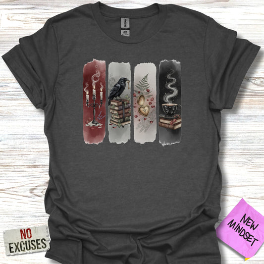 Gothic Raven Candles and Books Printed Shirt product