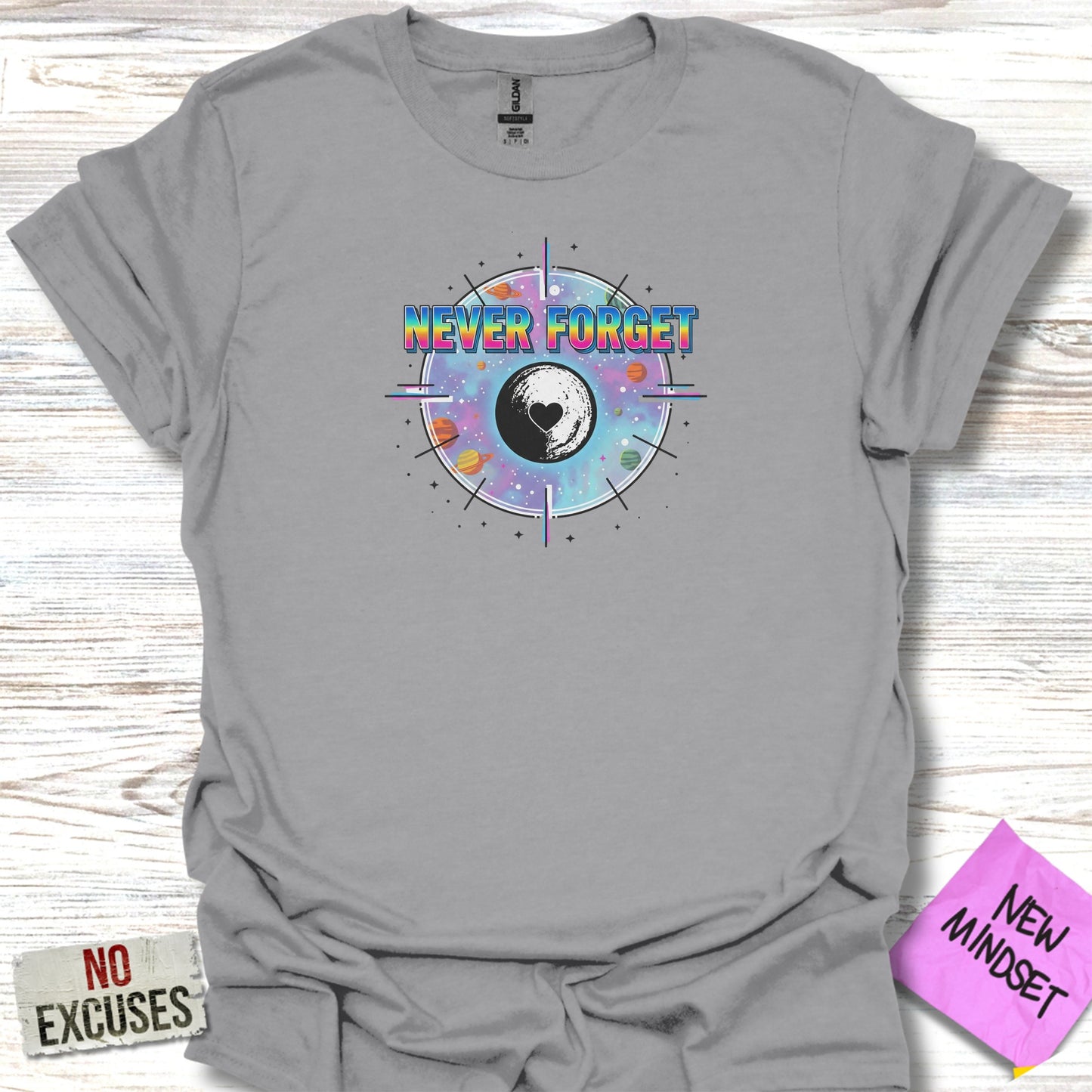 Never Forget Colorful Graphic T-Shirt Product Type