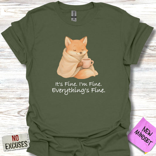 Cozy Fox with Coffee It's Fine Quote T-Shirt product