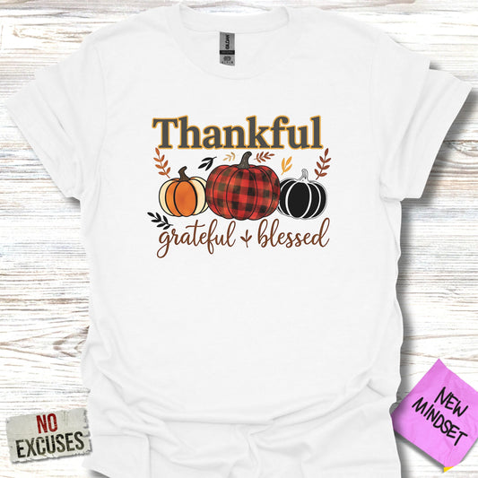Thankful Grateful Blessed Pumpkin Themed T-Shirt product type