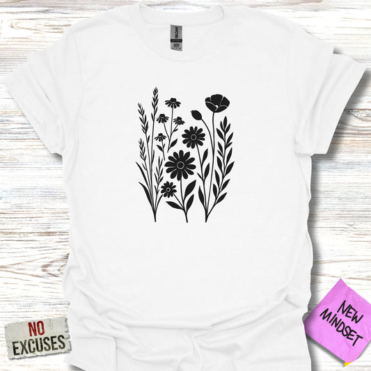 Floral Print Pattern on White Casual T-Shirt product