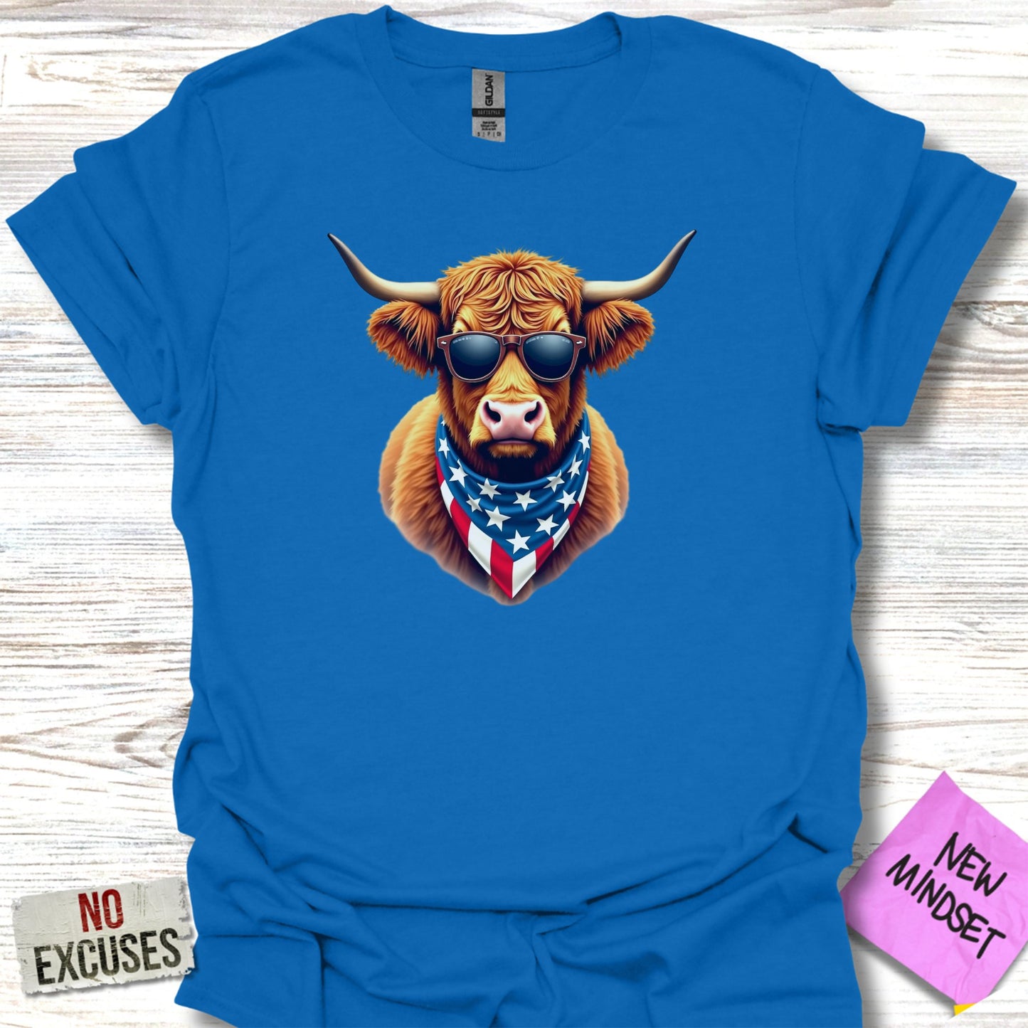 Patriotic Highland Cow with Sunglasses Blue Shirt product type