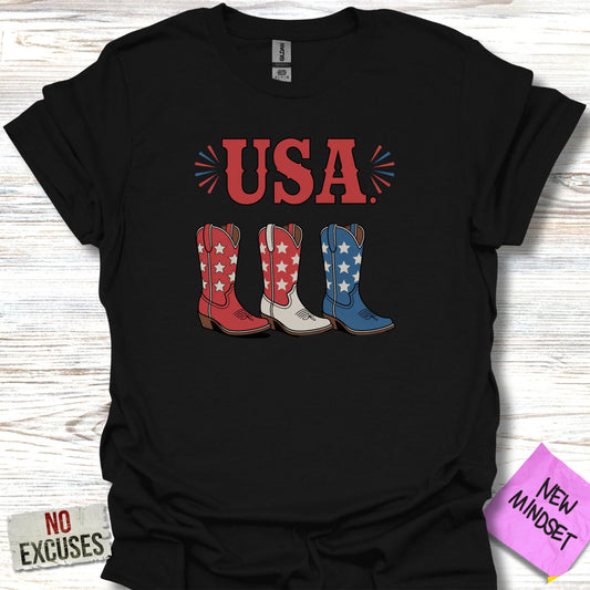 Patriotic USA Cowboy Boots Graphic Tee Shirt product type