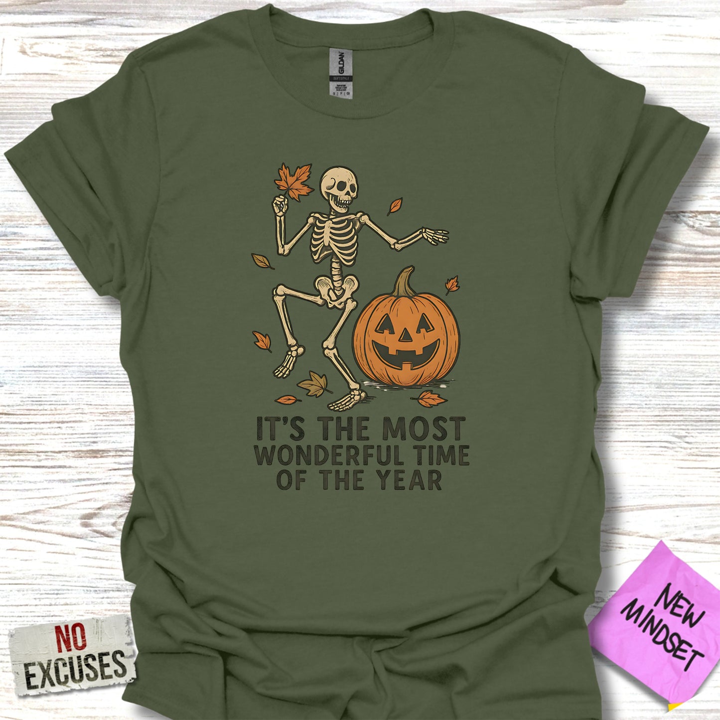 Skeleton with Pumpkin It's the Most Wonderful Time T-shirt