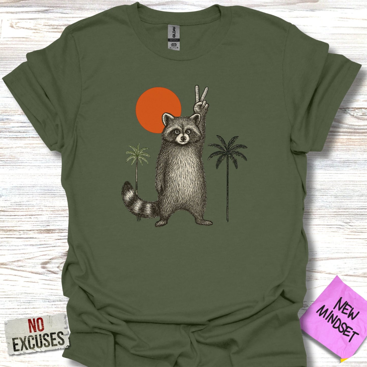 Peaceful Raccoon with Palm Trees Graphic T-Shirt product