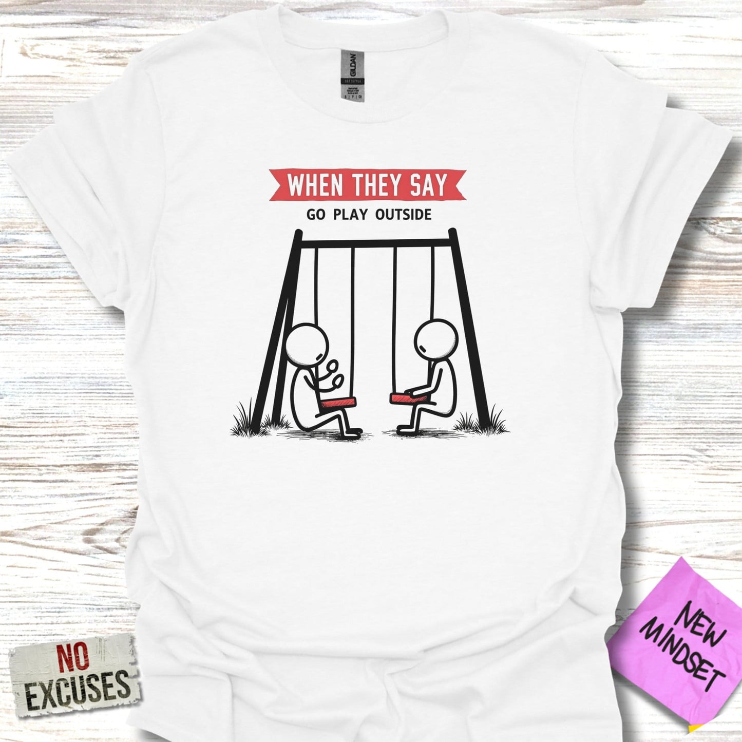 Play Outside Stick Figure Characters White Shirt product