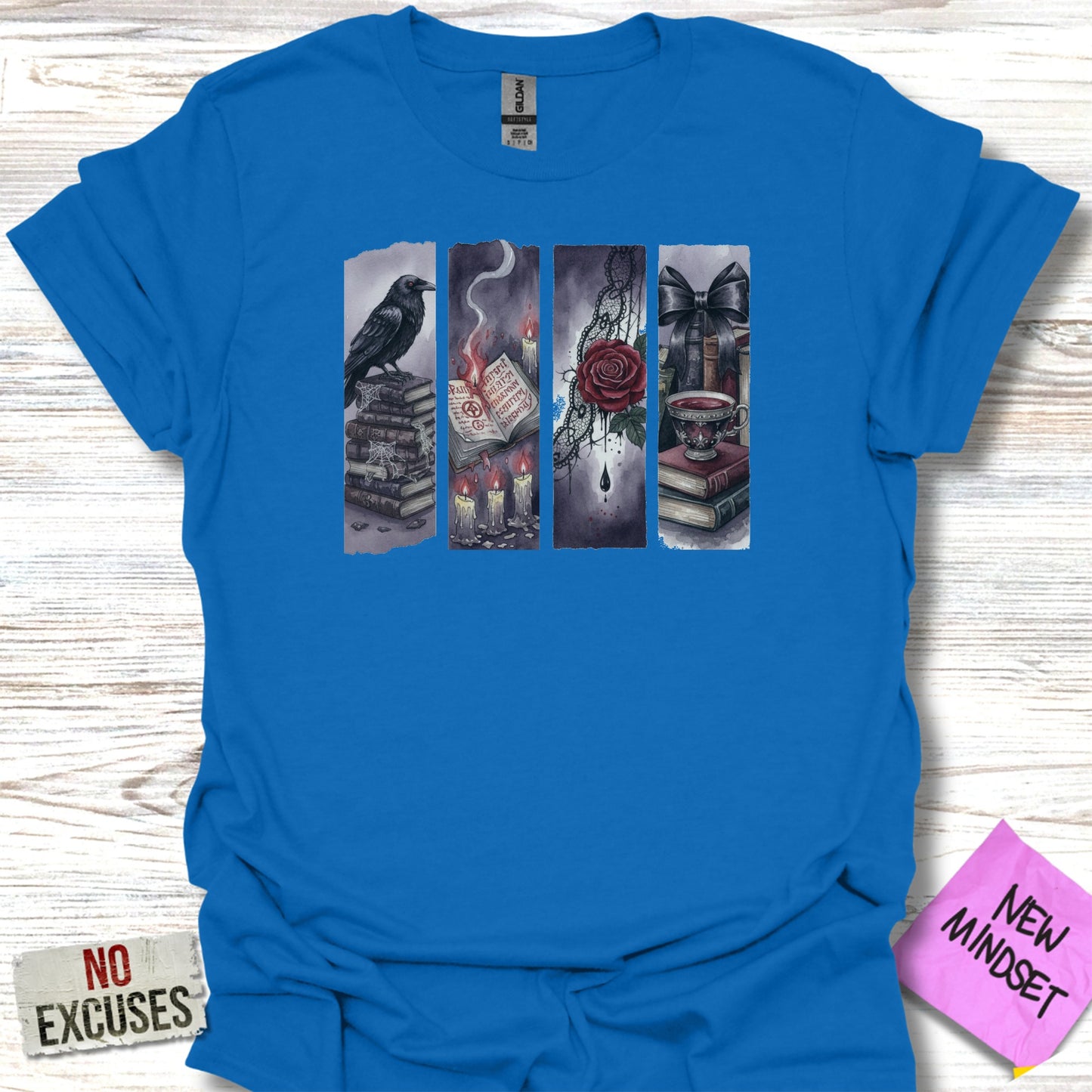 Gothic Crow Rose Candles and Chains Blue Shirt product
