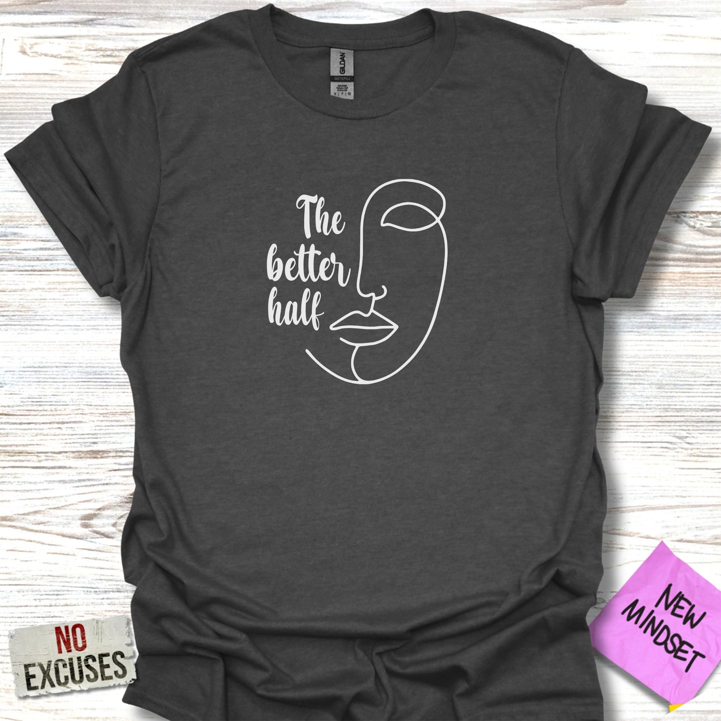 The Better Half face line drawing graphic tee product