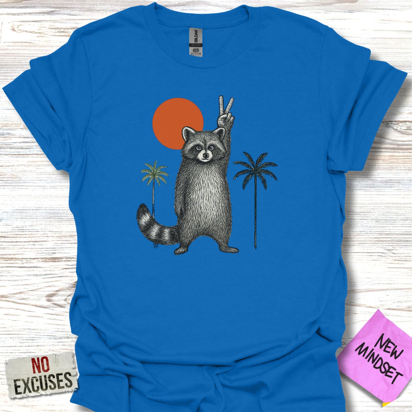 Cute Peace Sign Raccoon Graphic Palm Trees T-Shirt product