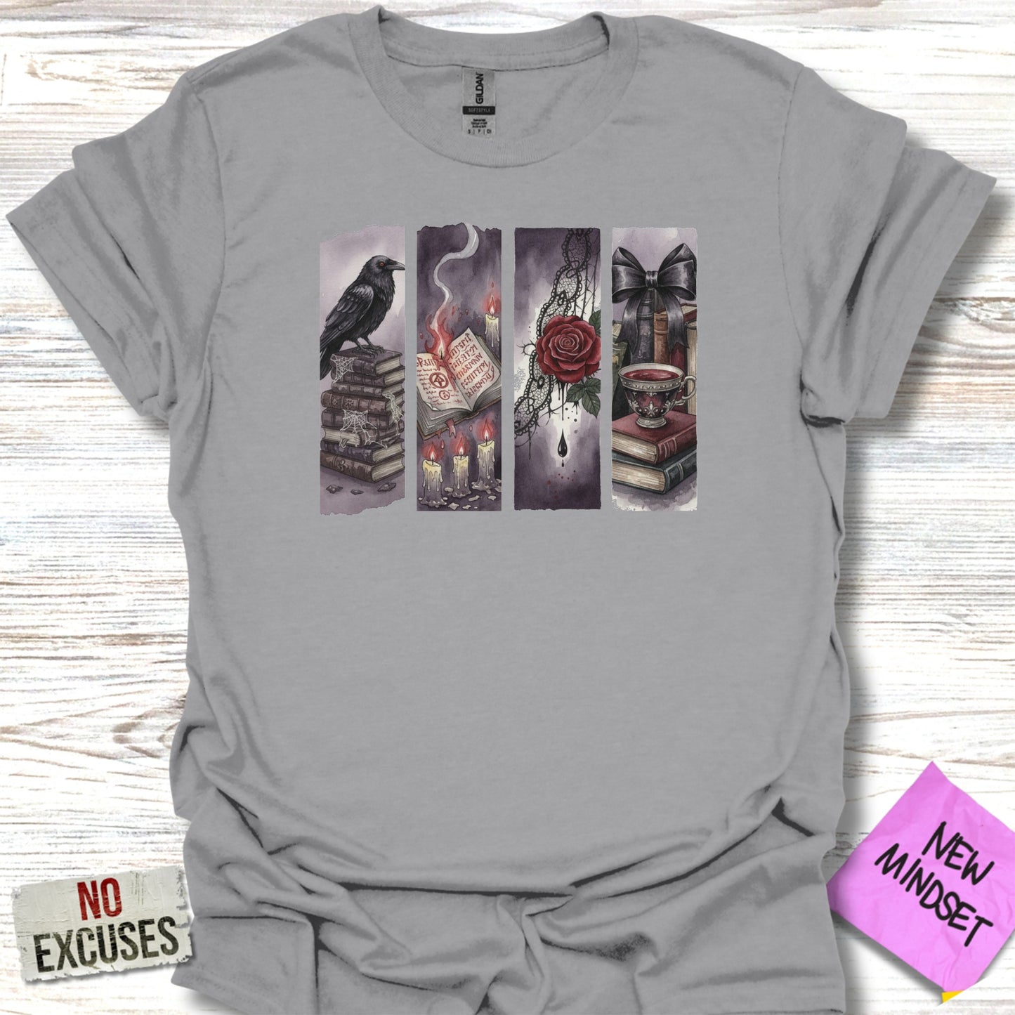 Gothic Crow Rose Candles Chains Design T-shirt product
