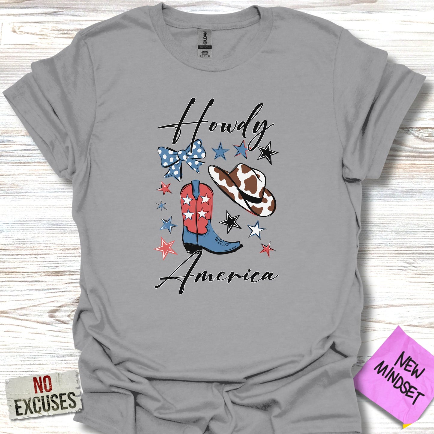 Howdy America Star Cowboy Boots Hat T-shirt product