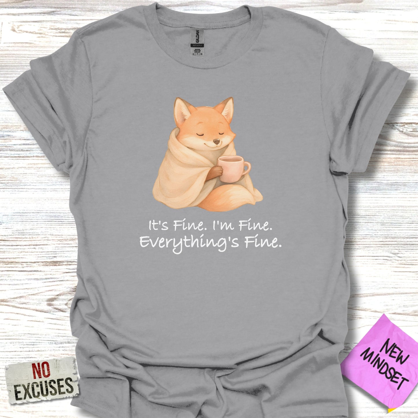 Cozy Fox with Coffee and Funny Quote T-shirt product type