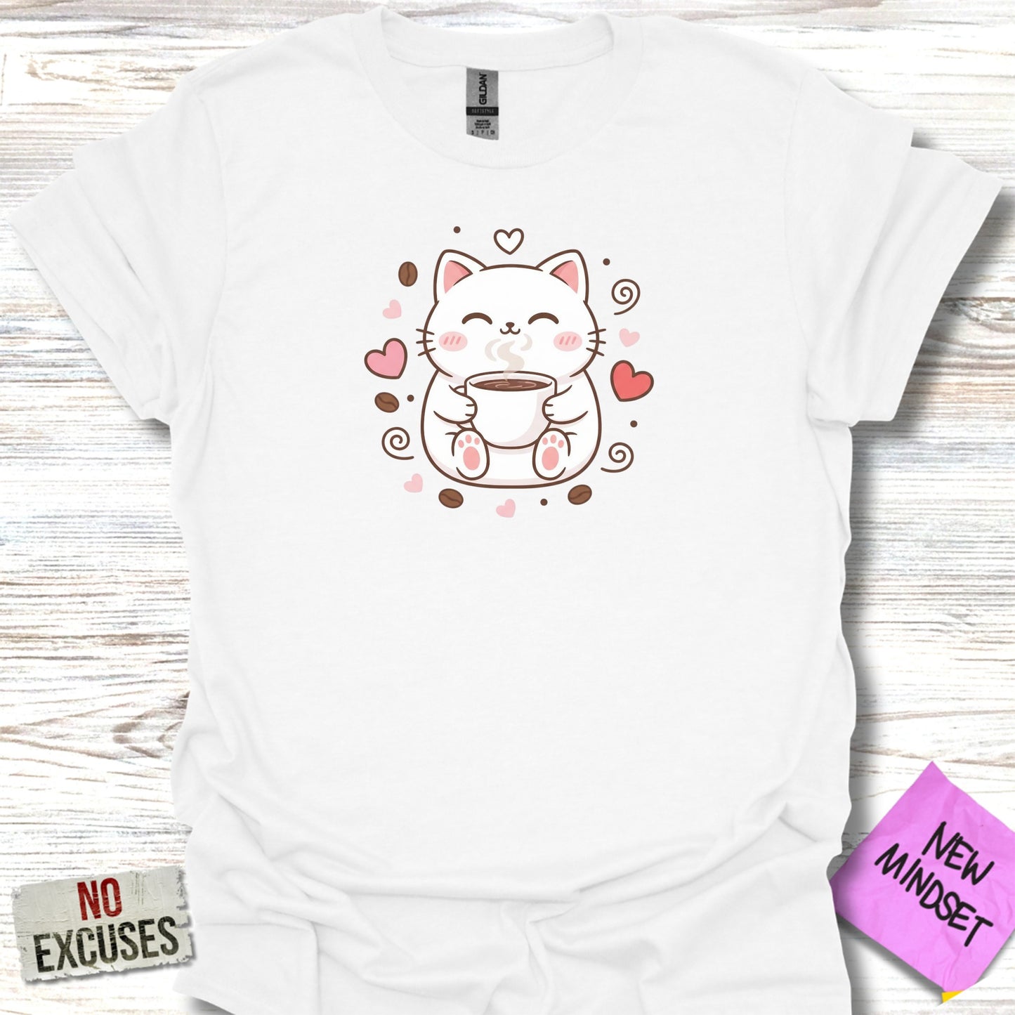 Adorable Cat Drinking Coffee Design T-shirt Product