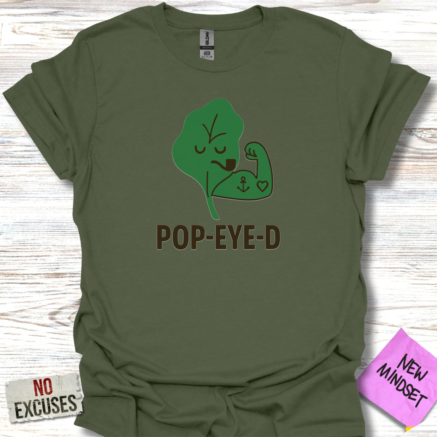Pop-eye-d Flexing Spinach Character Green T-shirt product