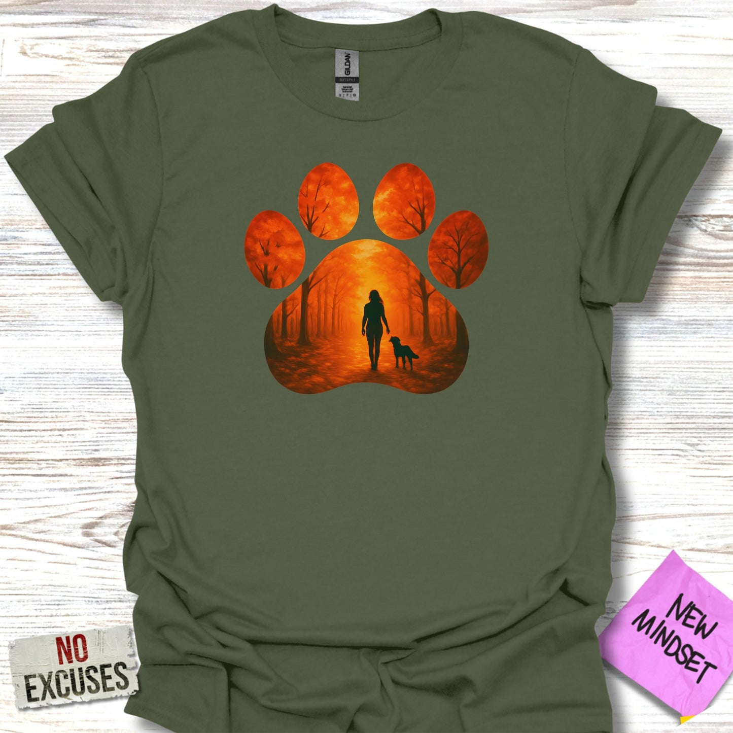Scenic Paw Print with Dog and Human Silhouette Shirt