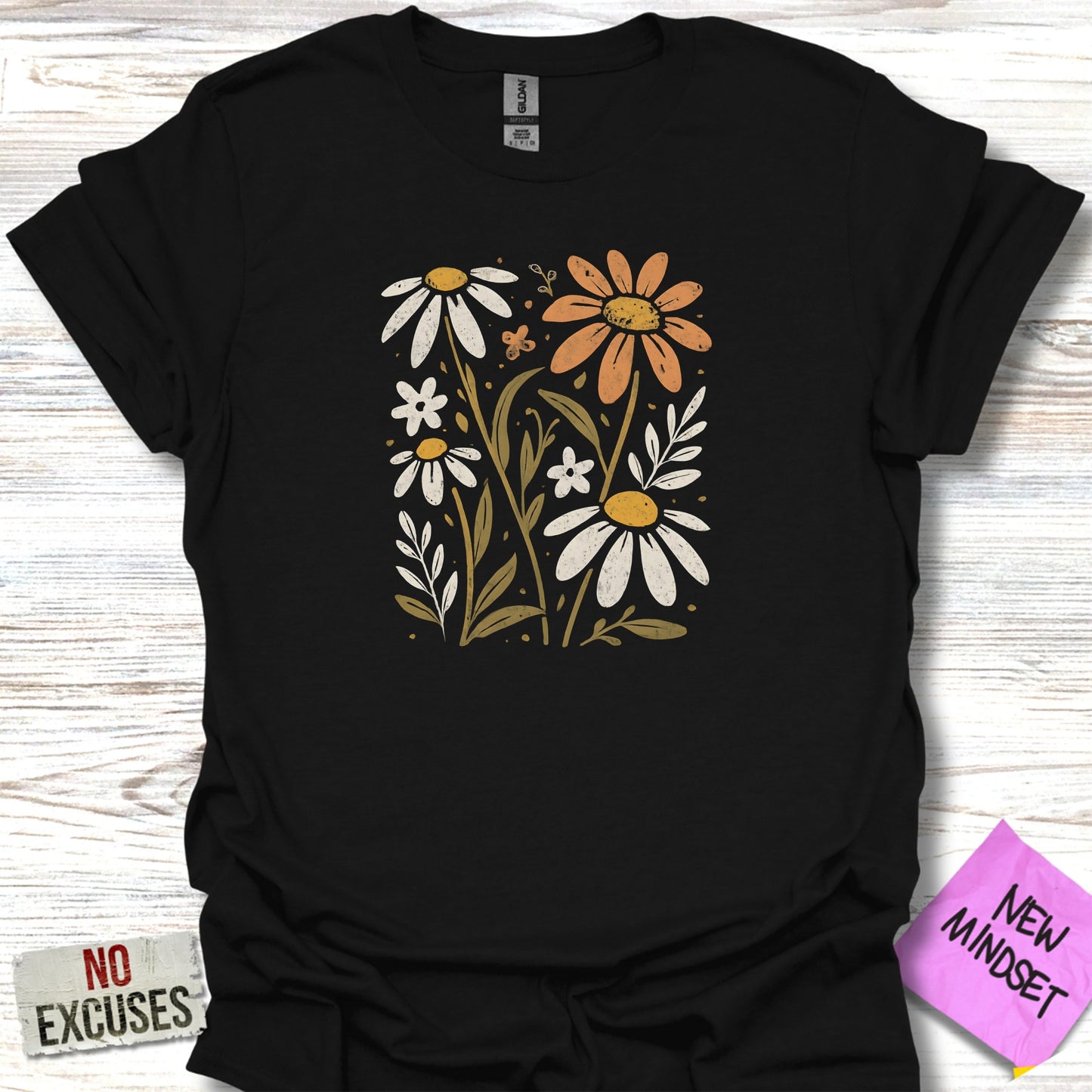 Floral Daisies and Butterfly Graphic T-Shirt product