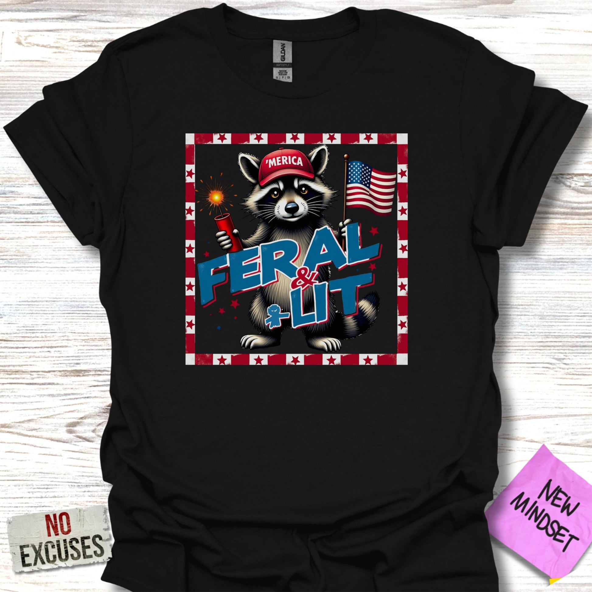 Feral and Lit Raccoon with American Flag Graphic product