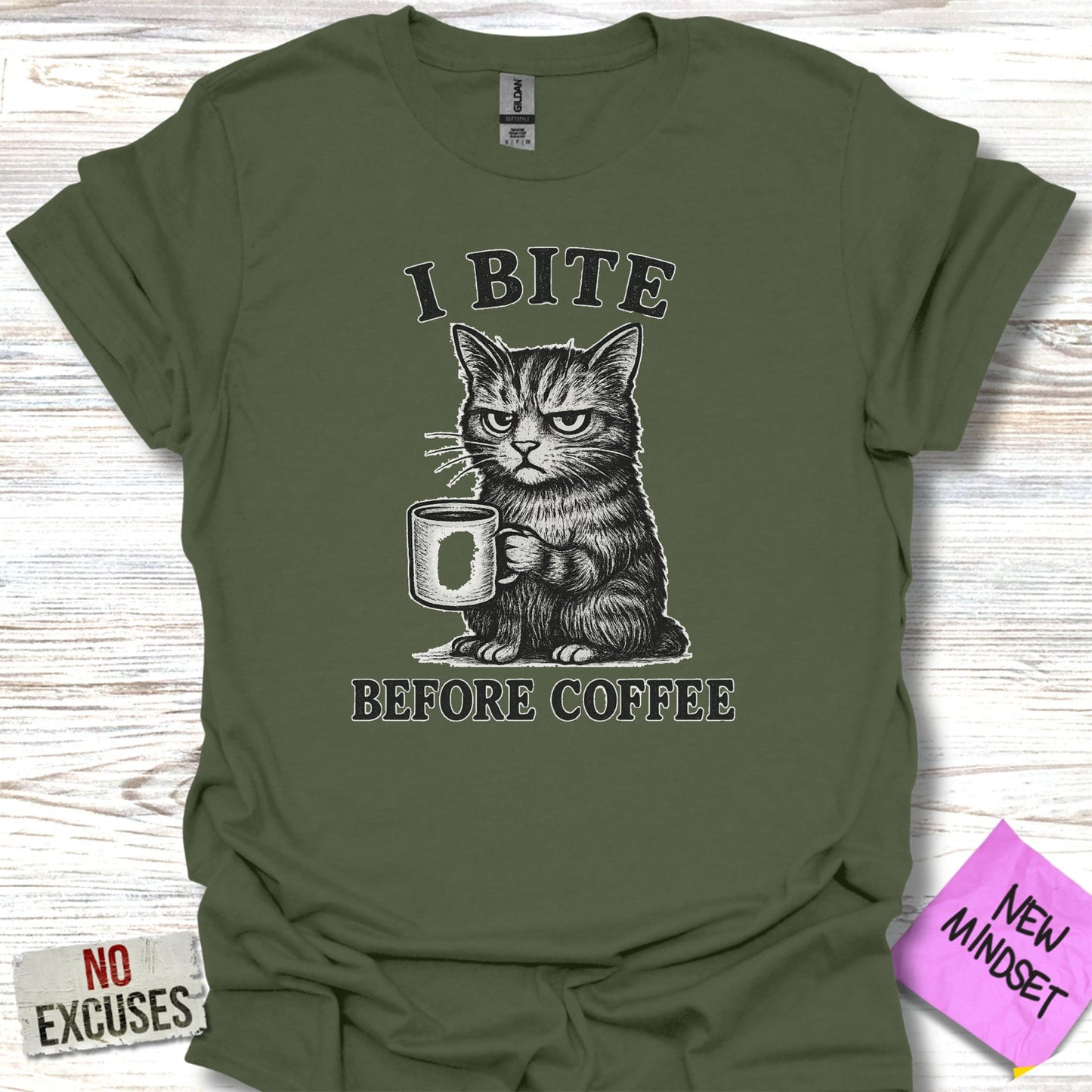 I Bite Before Coffee Cat Graphic T Shirt product