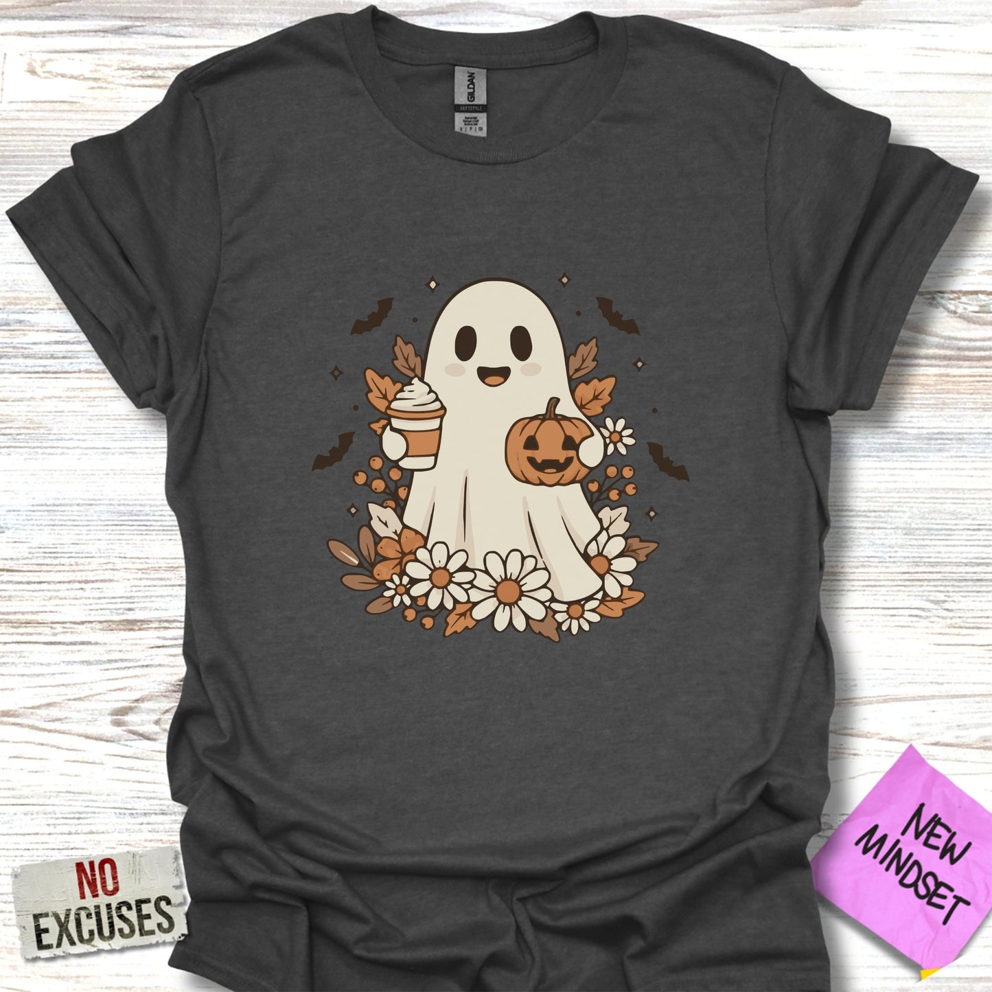 Cute Ghost with Coffee and Pumpkin Halloween Shirt product type