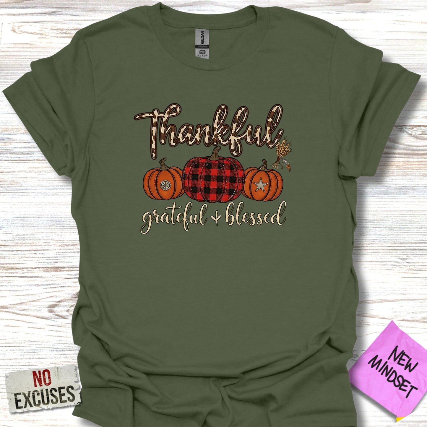 Thankful Grateful Blessed Pumpkins Graphic T-shirt