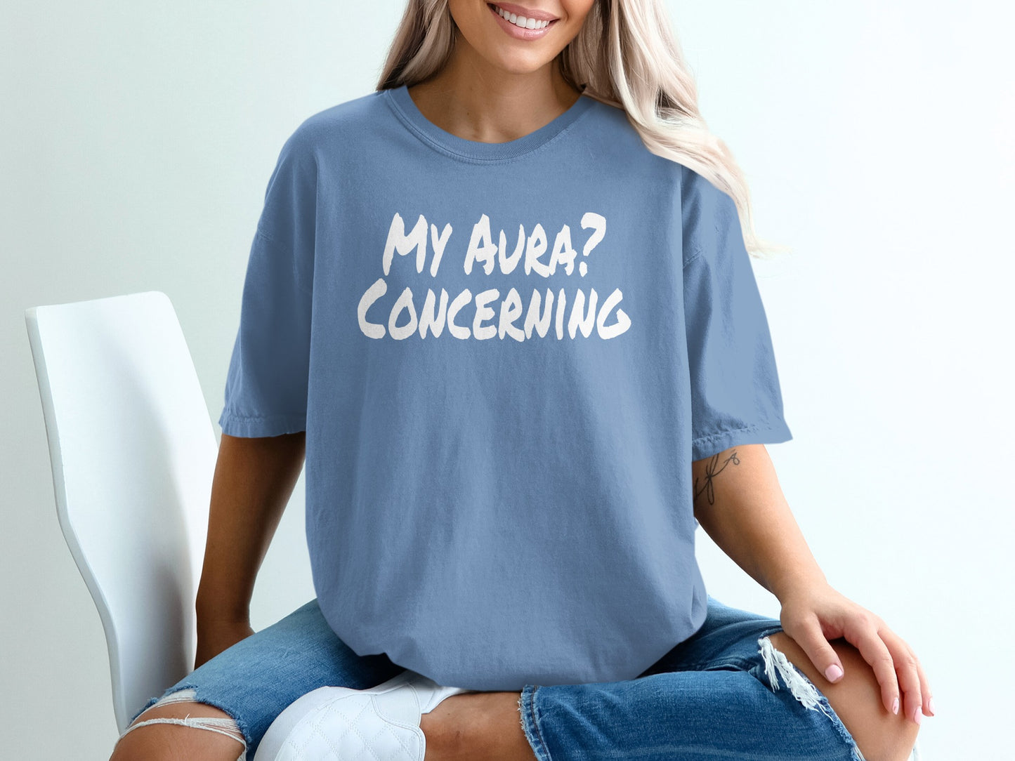 My Aura Concerning Funny Graphic Blue Casual T-Shirt product type