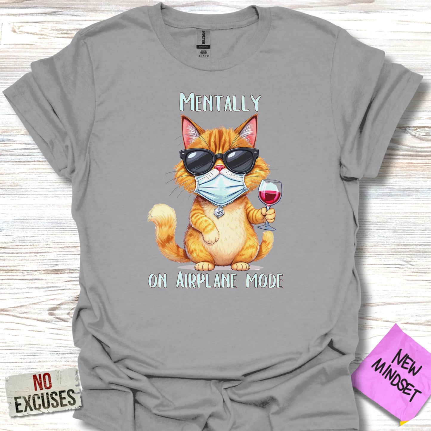 Mentally on Airplane Mode Cat T-Shirt product type