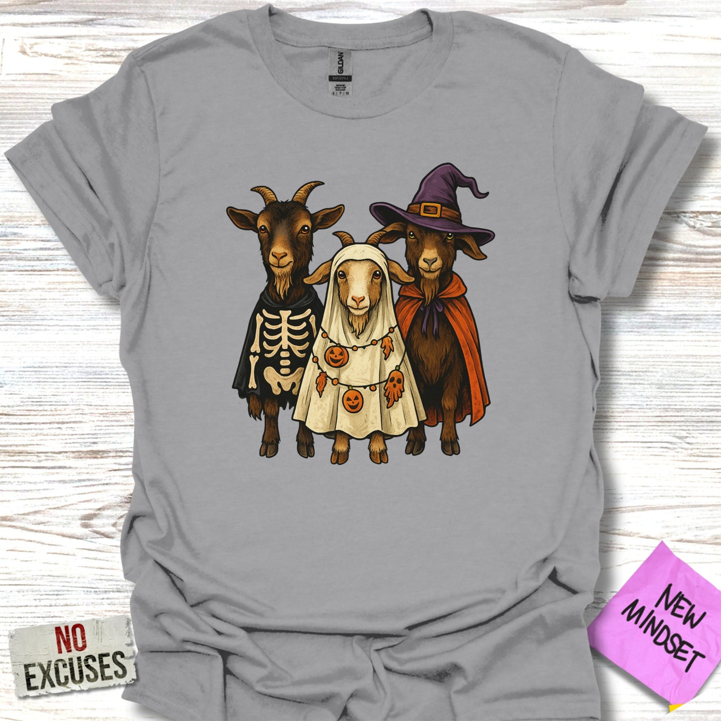 All Three Goats Halloween Printed Grey Shirt product