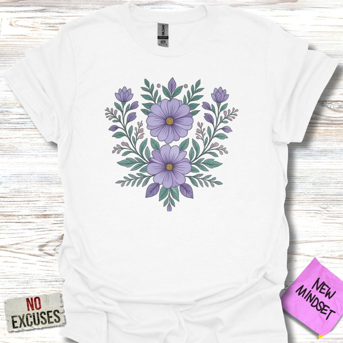 Purple Floral Design With Positive Notes T-shirt