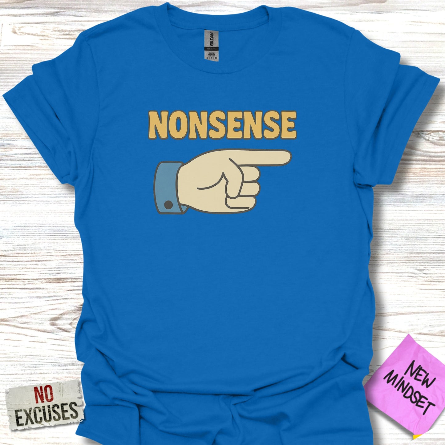 Nonsense Pointing Hand Graphic on Blue Shirt product