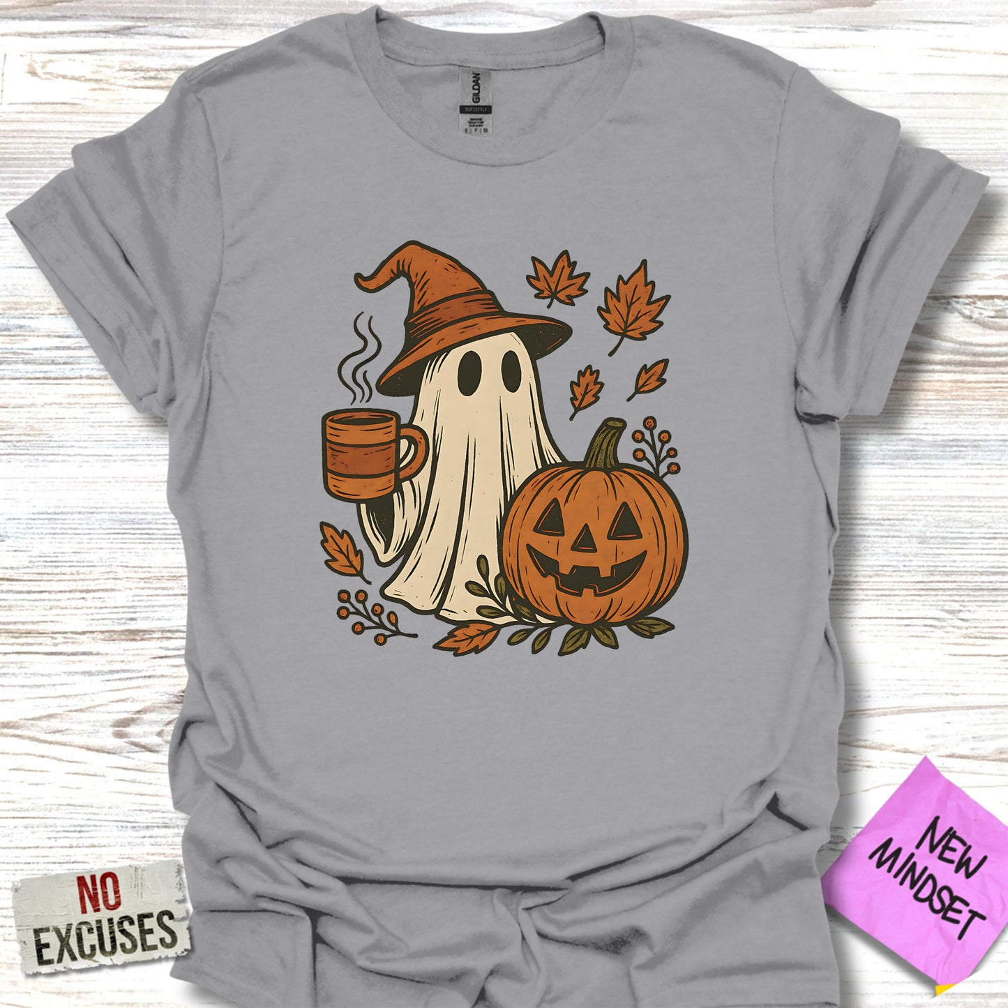 Spooky Ghost with Pumpkin Halloween Graphic T-Shirt product type
