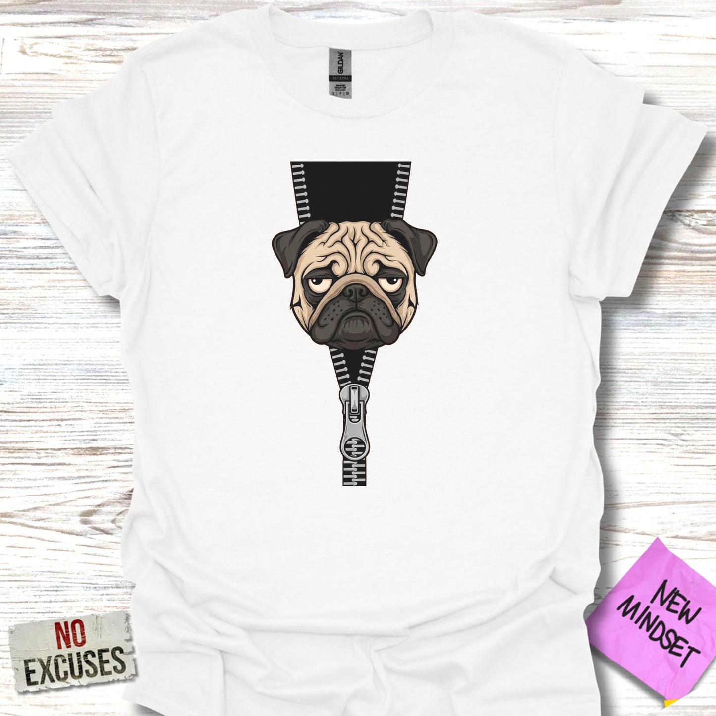 Pug Graphic with Zipper Funny T Shirt Design product type