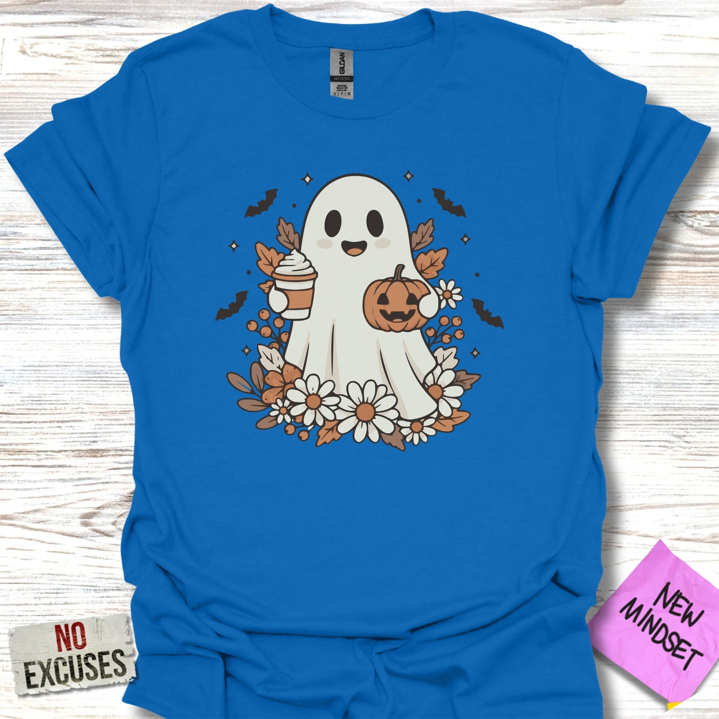 Cute Ghost with Coffee and Pumpkin T-shirt product
