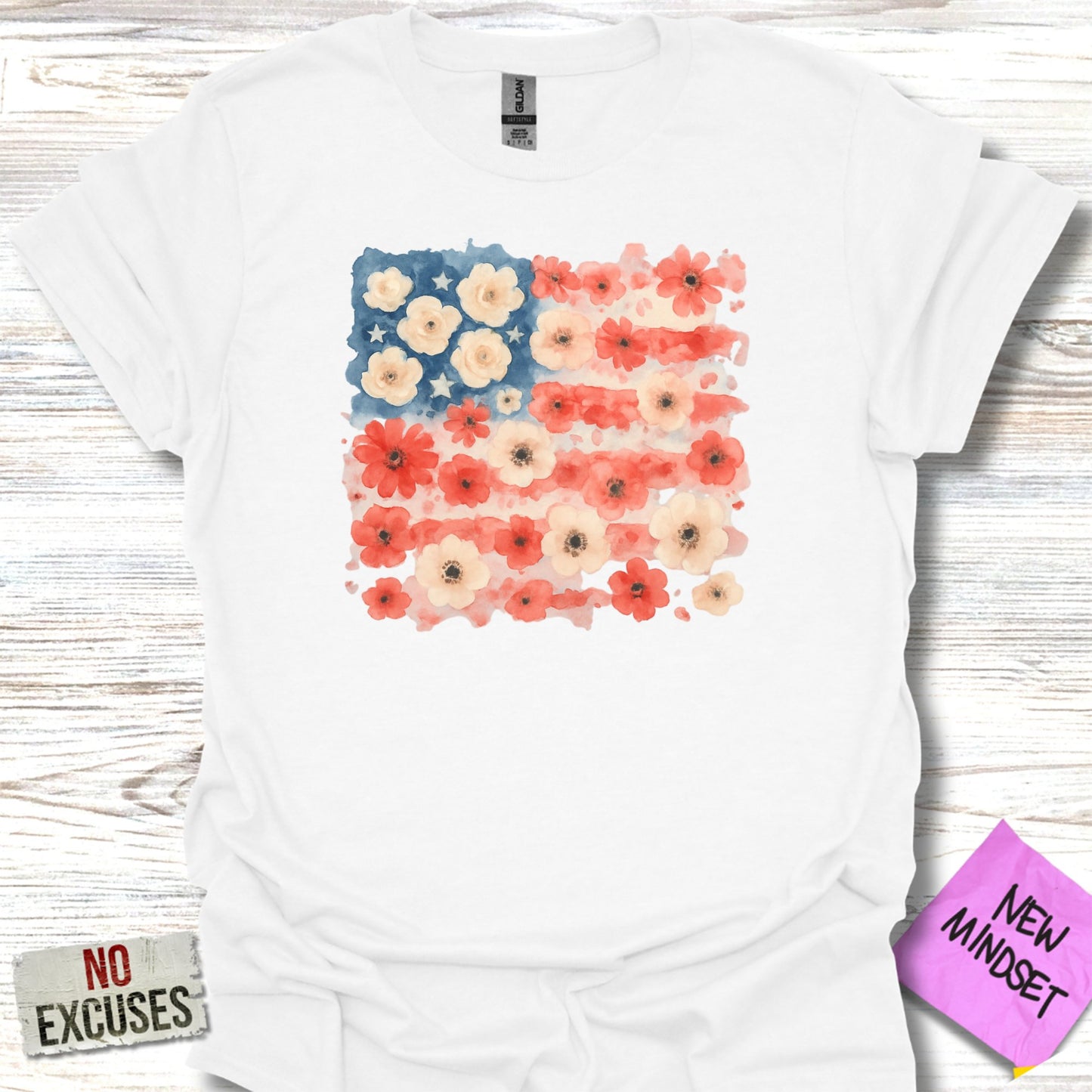 Floral American Flag Design T-Shirt perfect gift product