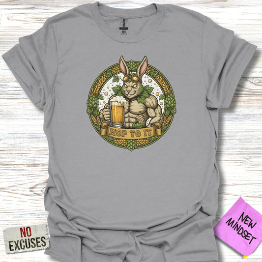 Hop To It Rabbit with a Beer Poster T-shirt product