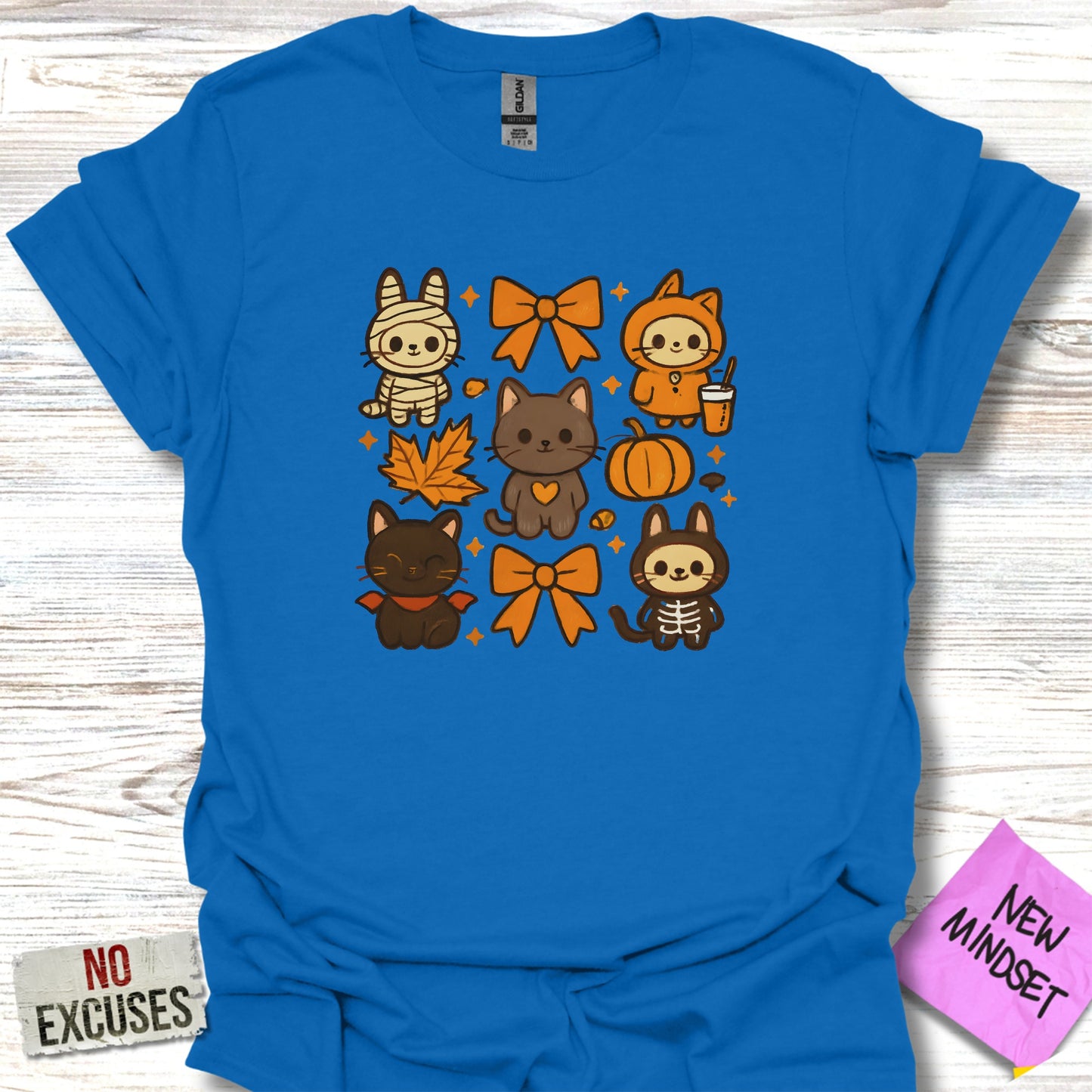 Cute Halloween Cats and Bows on Blue Print product