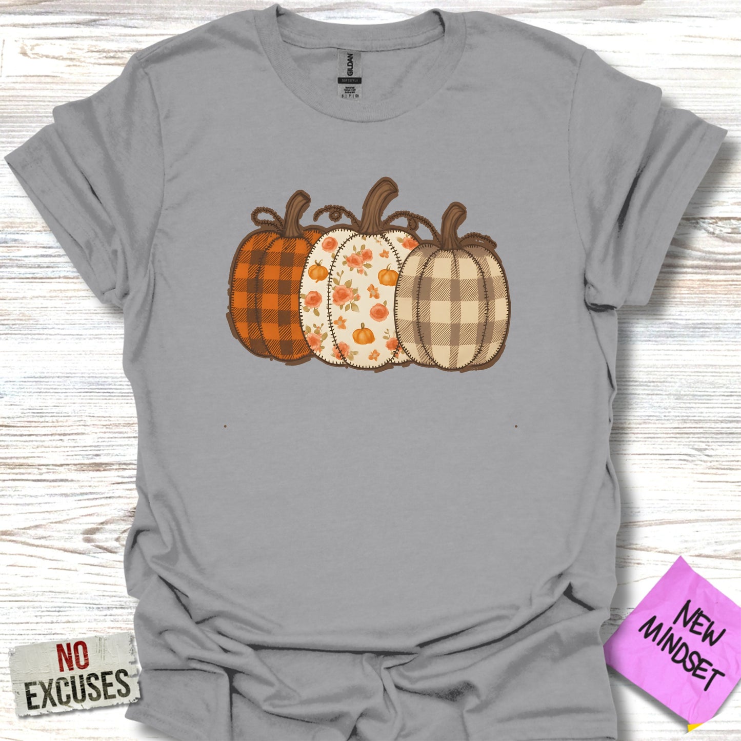 Autumn Pumpkins Graphic Gray Tee Shirt product