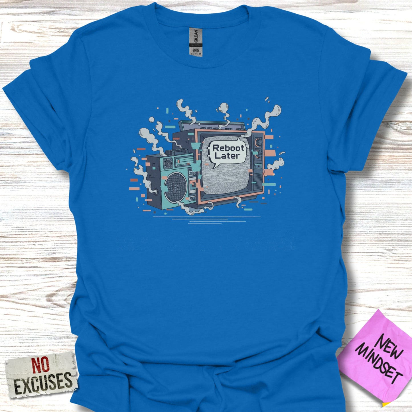 Reboot Later Printed Design Blue Graphic T-shirt product