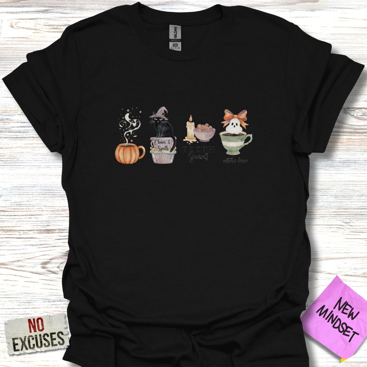 Halloween Cat and Ghost With Pumpkins T-Shirt product