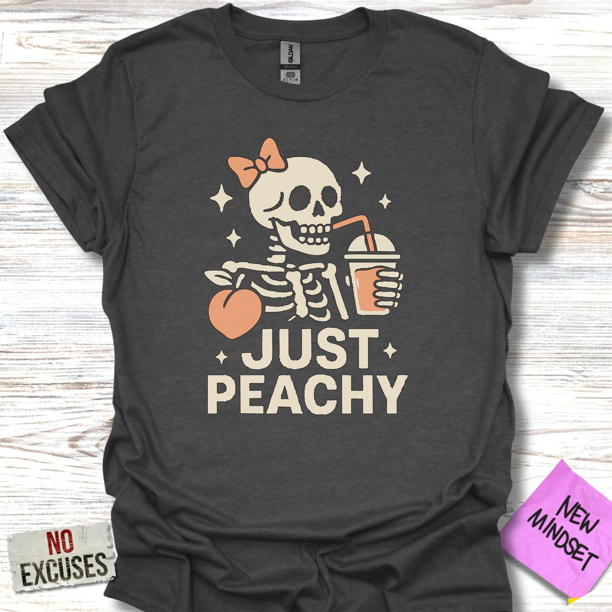 Just Peachy Smiling Skeleton Graphic Tee product
