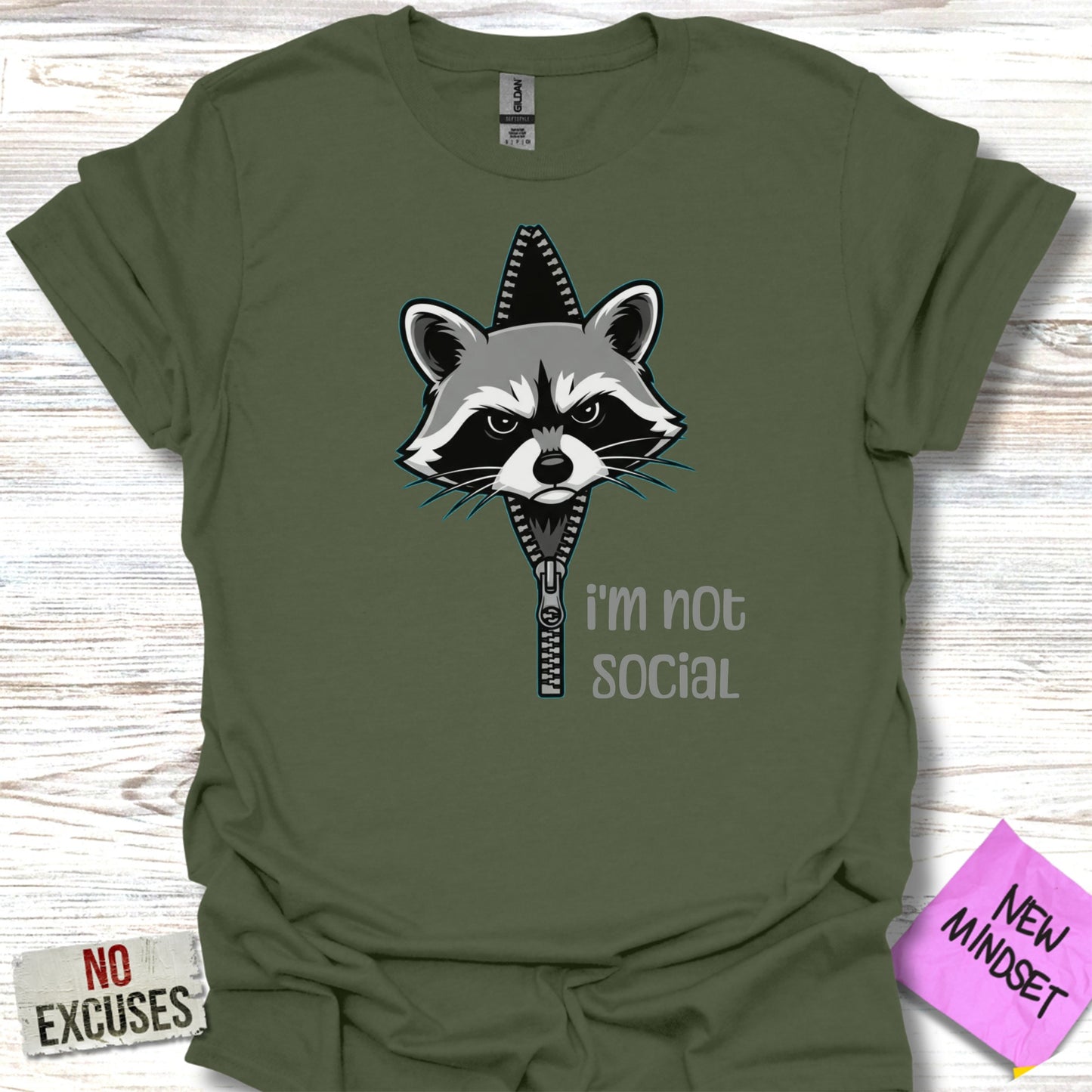 I'm Not Social Raccoon Zip Up Graphic T-Shirt product
