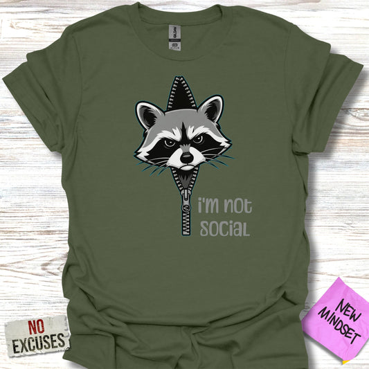 I'm Not Social Raccoon Zip Up Graphic T-Shirt product