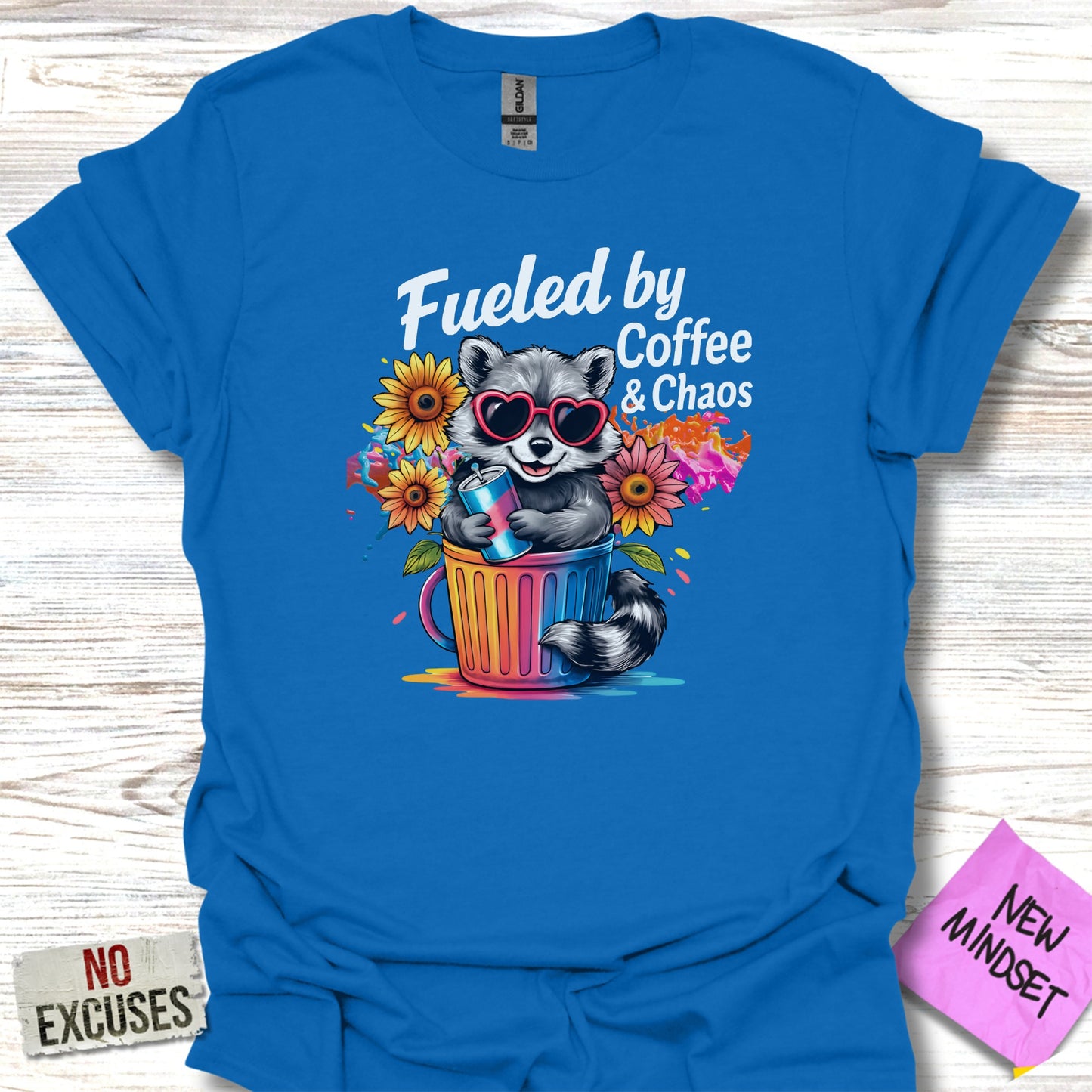 Fueled by Coffee & Chaos Colorful Graphic Tee product type