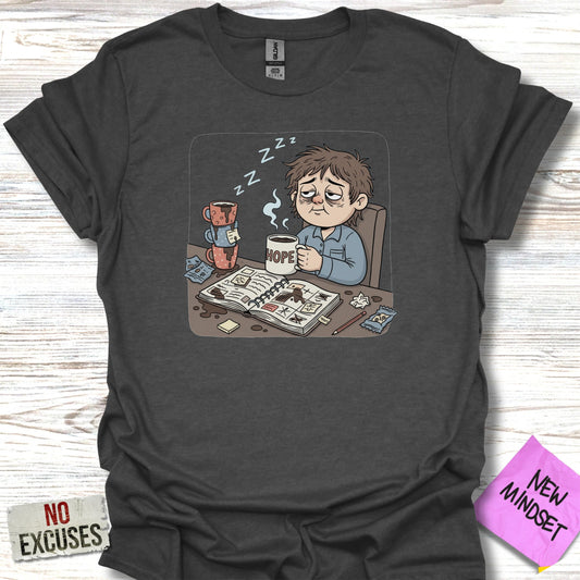 Funny Cartoon Sleepy Person Drinking Coffee Shirt product type